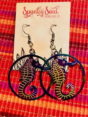 Multicolor Seahorse Hoop Earrings